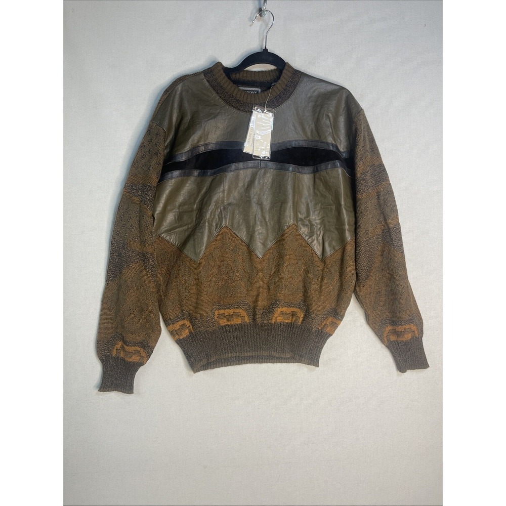 New Vintage SAXONY COLLECTION Genuine Leather Sweater Men’s M Brown 80s 90s NWT